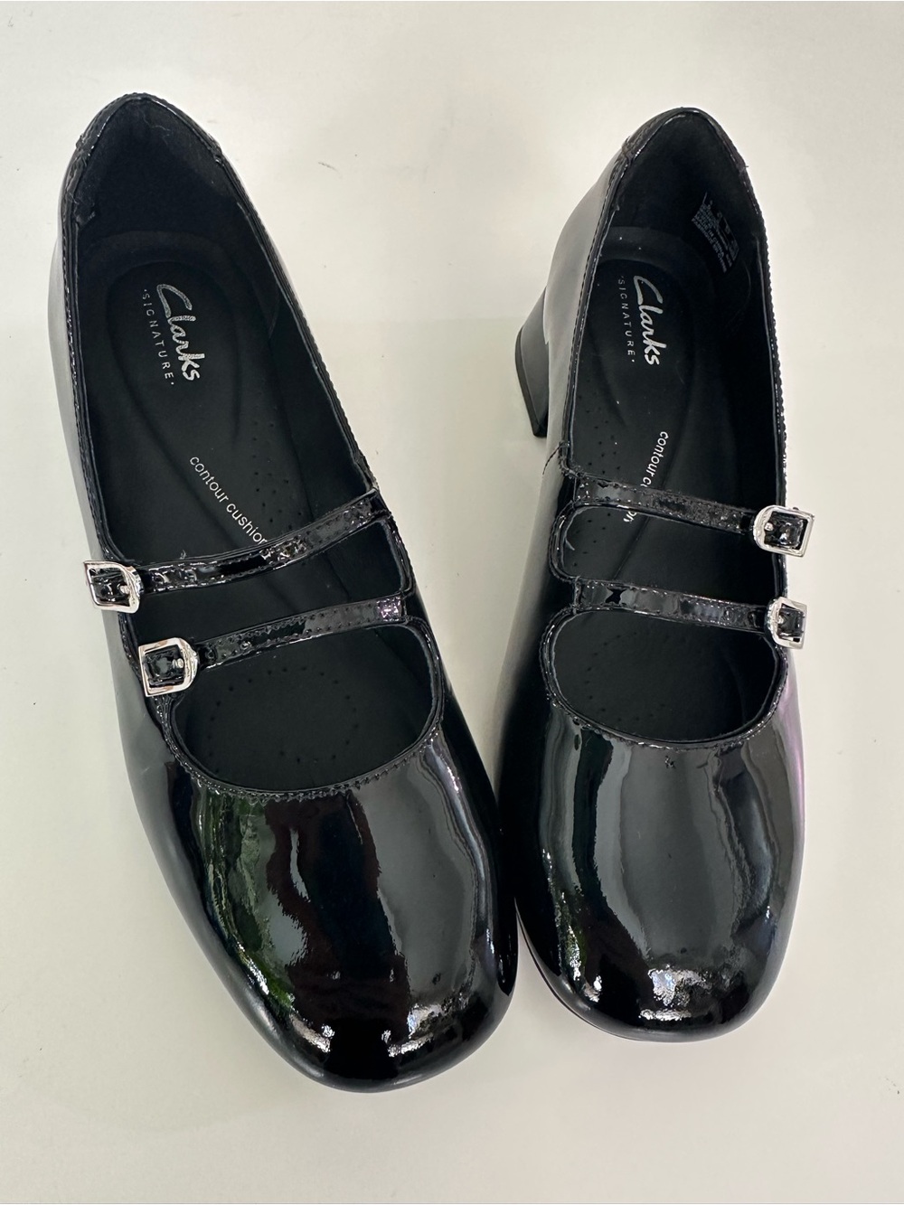 NWT Clarks Black Patent Double-Strap Mary Jane Flats Daiss 30